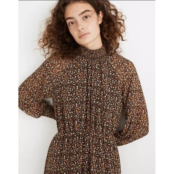 💕MADEWELL💕 Georgette Smocked-Neck Midi Dress Folktale Paisley Large L NWT - Picture 5 of 16